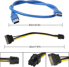 Mining Dedicated PCIe USB Riser Cable Card Adapter Cryptocurrency PCI Express 1X to 16X Extender Mining Rig 60cm USB 3.0 6Pin Power GPU Riser Adapter