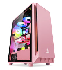 Segotep Gaming Case with Headset Gaming Mouse Combo Pink ATX Micro-ATX, MINI-ITX Mid Case USB3.0 Port, 1.0mm SPCC Steel Plate, Support Liquid Cooling Tempered Glass Side