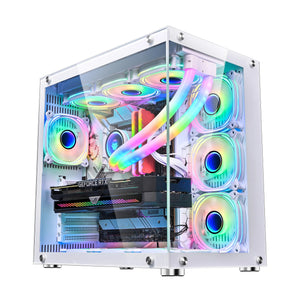 WJCOOLMAN Robin Gaming Computer case Support ATX. Tempered Glass Side Panel, ATX Tower, PC Case with 6 x Preinstalled ARGB Fans