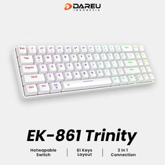 DAREU EK861 DUAL-MODE BLUETOOTH WIRELESS WIRED 61-KEY MINI PORTABLE MECHANICAL GAMING KEYBOARD - White - Uniway Computer Alberta