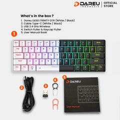 DAREU EK861 DUAL-MODE BLUETOOTH WIRELESS WIRED 61-KEY MINI PORTABLE MECHANICAL GAMING KEYBOARD - White - Uniway Computer Alberta