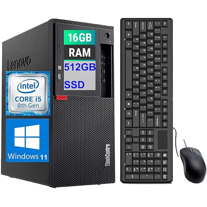 Refurbished (Good) - Lenovo ThinkCentre M920T Desktop I5 8500 Core 8G/16G Ram 256G/512G SSD Win11 Pro with Keyboard & Mouse