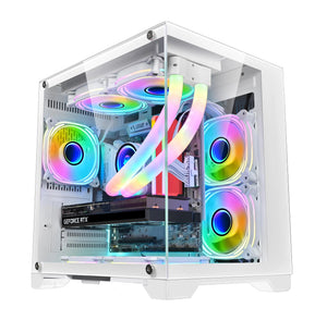 WJCOOLMAN GYZ MINI Gaming Computer case - Support M-ATX, Mini-ITX Mid Case. Tempered Glass Side & Front , MATX Mid Tower, With 5 Pre-installed ARGB Fan, PC Case