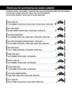 Universal 90W Laptop Charger AC Adapter 10 Tips for HP DELL LENOVO SAMSUNG ASUS MSI ACER SONY LG TOSHIBA worldwide use power supply